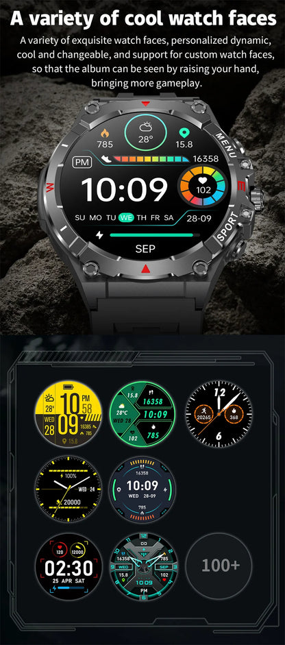 Military GPS Smart Watch Men AMOLED HD Screen Altitude Compass Heart Rate Sports Watch BT Calling IP68&10ATM Waterproof Watch