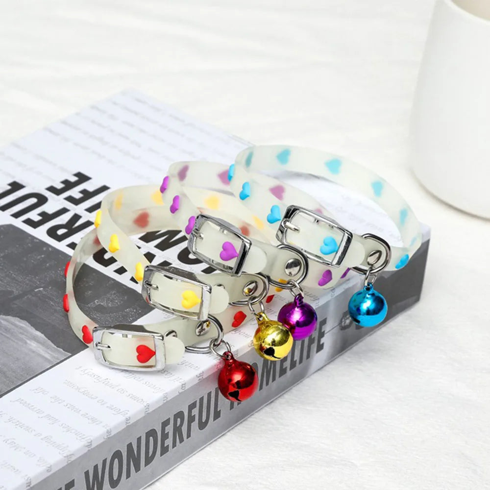 Fashion Pet Glowing Collars with Bell Glow at Night Dogs Cats Necklace Light Luminous Neck Ring Accessories for Kitten and Puppy