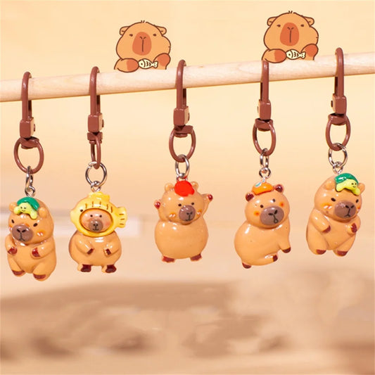 Cartoon Mini Capybara Keychains Women Men Backpack Charms Pendants Accessories Animal Bag Keyring Couple Friend Jewelry Gift