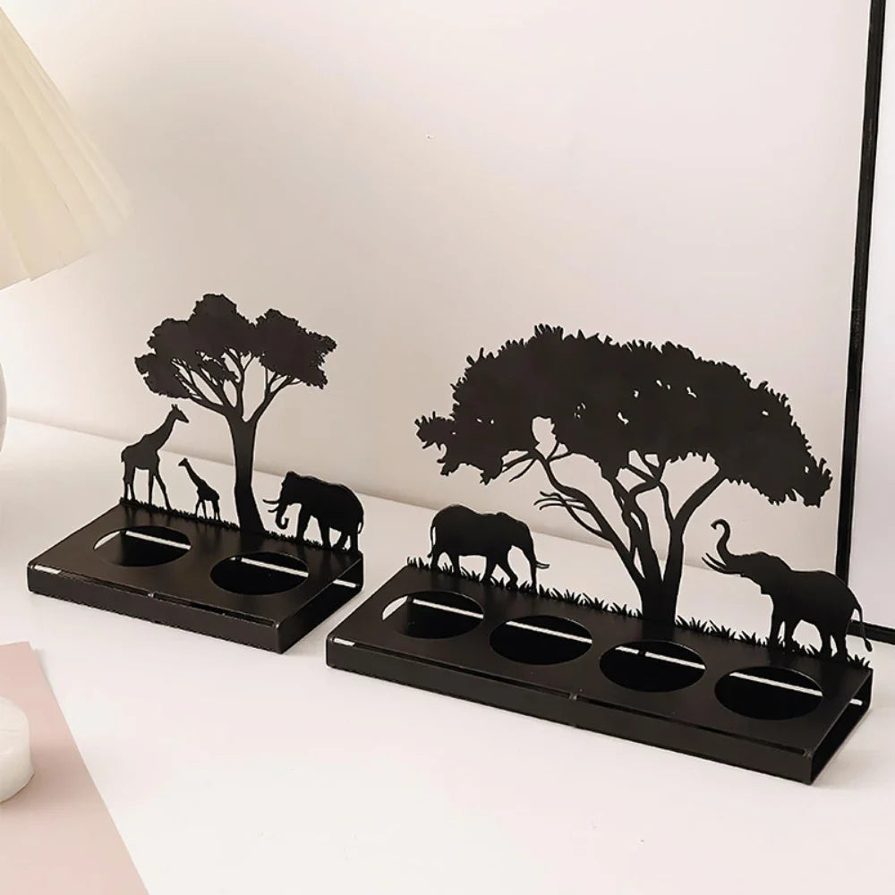 3D Animals Candle Container Silhouette Metal Iron Candlestick Holder Deer Elephant Giraffe Home Desktop Decor DIY Props Gift Kit