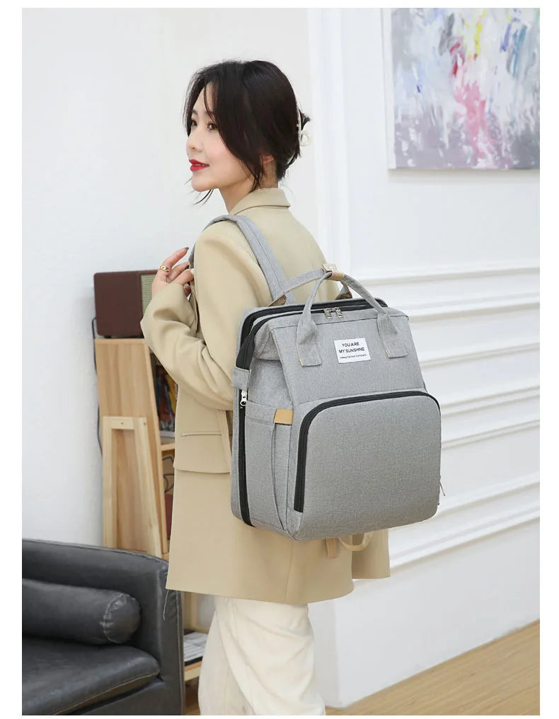 Folding Mommy Bag Multipurpose Portable Folding Crib Bed Large-capacity Baby Backpack Female Mommy Outting Bag Diaper Bags