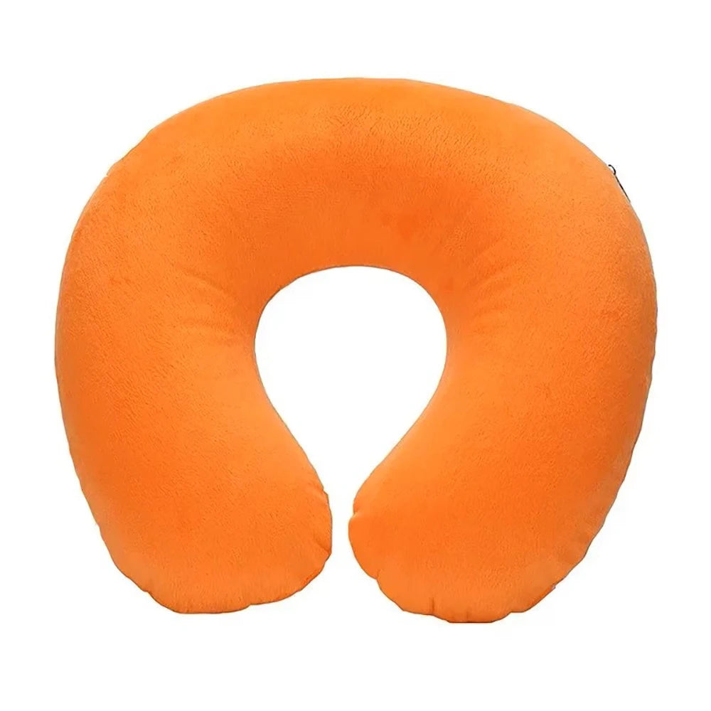 1PC U-shaped Travel Pillow Portable Lazy Inflatable Neck Cervical Support Short Plush Office Sleep Essentials