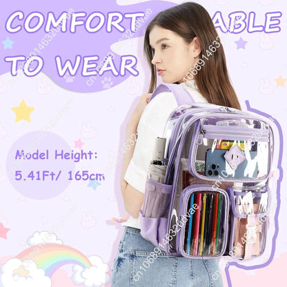 Clear Backpack for School,Heavy Duty PVC Transparent Bookbag for Girls Stadium Approved See Through Backpack