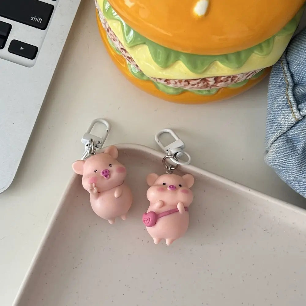 Funny Three-Dimensional Kawaii Pig Keychain Waterme Rain Coat Animal Shape Keychain Sleeping Mobile Phone Bag Pendant