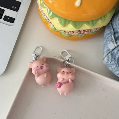 Funny Three-Dimensional Kawaii Pig Keychain Waterme Rain Coat Animal Shape Keychain Sleeping Mobile Phone Bag Pendant