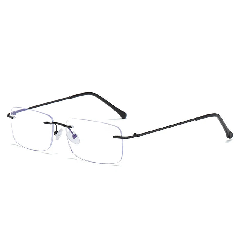 Men's Anti Blue Light Blocking Reading Glasses Cut Frameless Metal HD Lens Eyewear Women Prescription Presbyopic Glasses +400