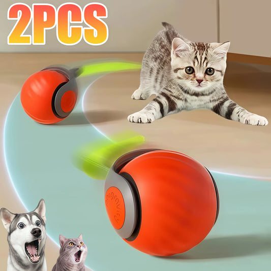 Smart Interactive Cat Toys Ball Automatic Rolling Ball with Faux Tail USB Rechargeable Electric Pet Toy for Teaser and Training