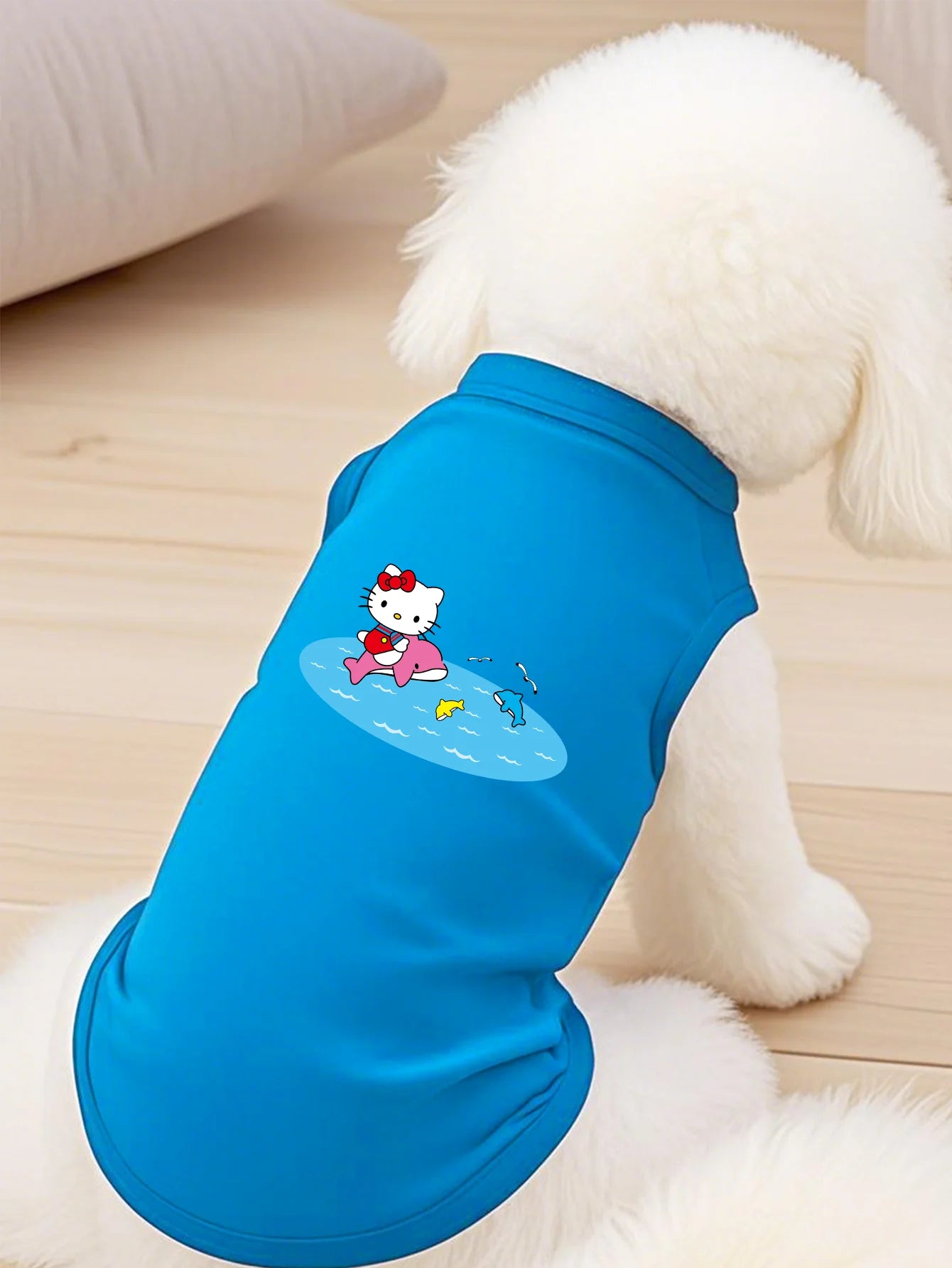 1 piece of polyester fiber material, cat ocean swimming print pattern, fashionable pet vest