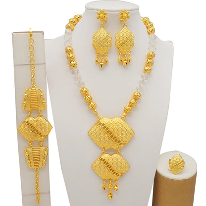 2023 Fine Jewelry Sets For Women Dubai Bridal Wedding Gifts Necklace Bracelet Earrings Ring Jewellery Set African Bead jewelry