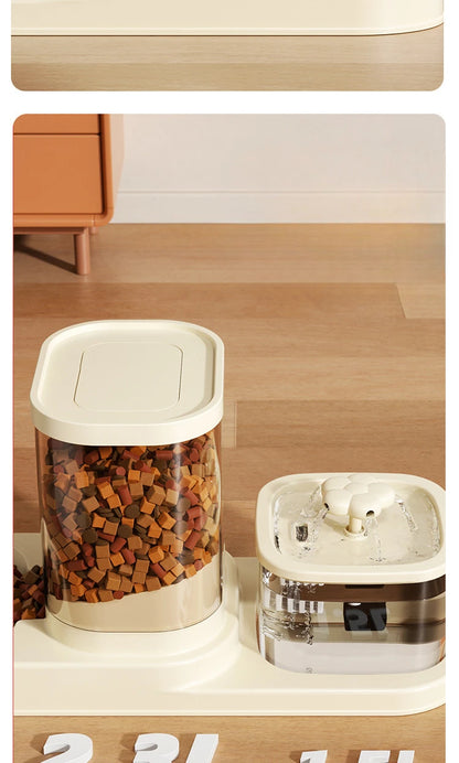 2 in 1 Automatic Pet Feeder Water Fountain Cat Dog Food Bowl with Circulating Flow Anti-Slip Splash Proof Slow Feeding Dish