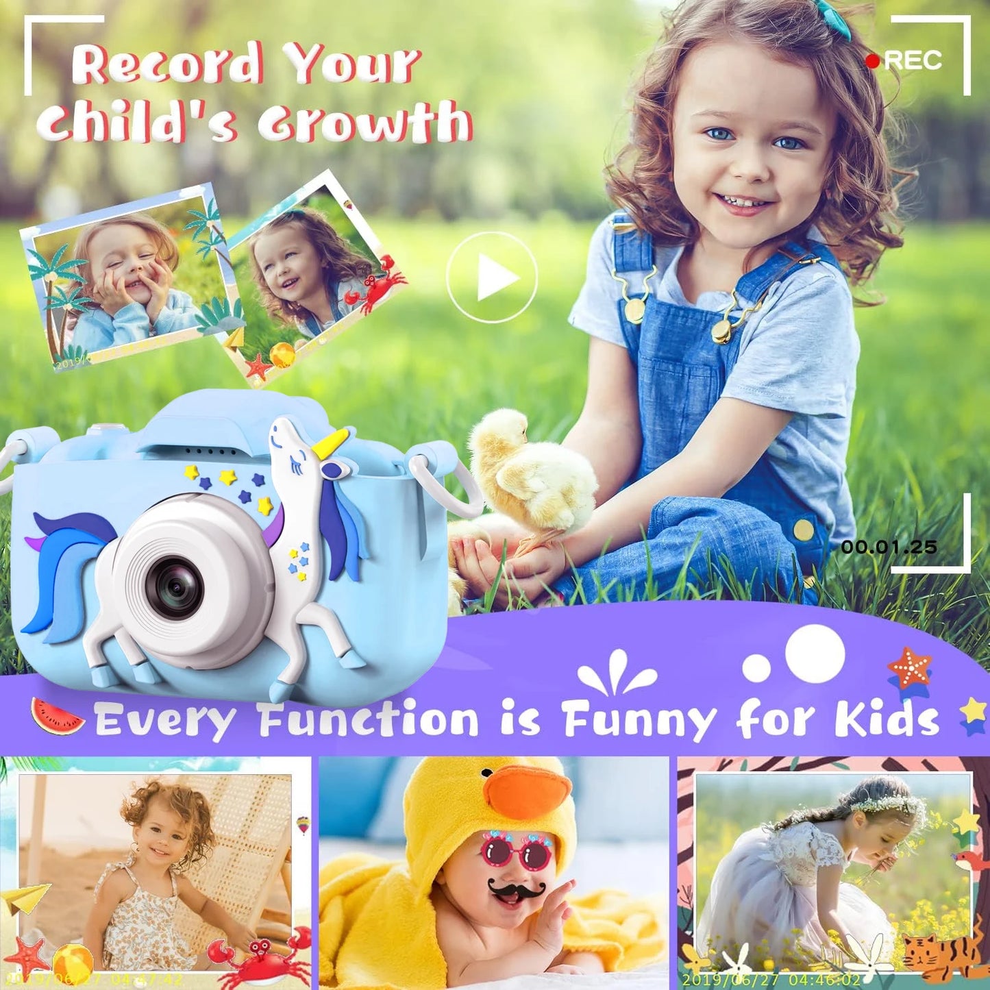 INOCTI Kid's Camera Toddle Selfie Camera Unicorn Series Digital Toy With 32GB Gift Toys Christmas Birthday Gifts