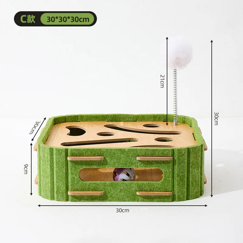 Pet Cat Puzzle Maze Holes Toys Felt Box With Bell Ball Kitten Playing Toys Interactive Funny Combination Set Cat Supplies