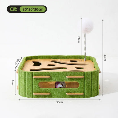 Pet Cat Puzzle Maze Holes Toys Felt Box With Bell Ball Kitten Playing Toys Interactive Funny Combination Set Cat Supplies