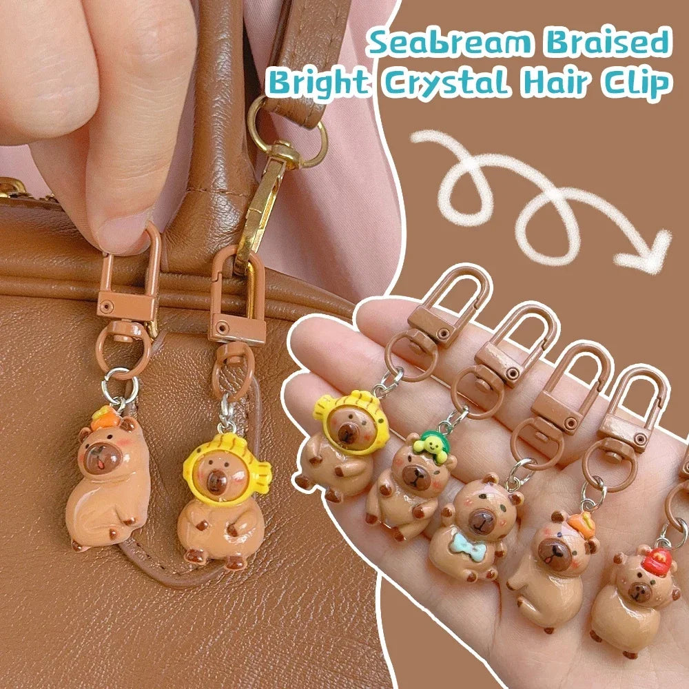 DIY Resin Cartoon Capybara Key Chains 1/10Pcs Funny Charms Glossy Flatback Animals Earrings Keyrings Jewelry Making Accessories