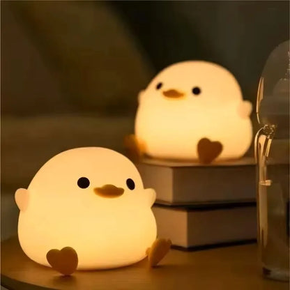 Cute Duck Night Light Ferry Duck Light LED Silicone Dimmable Night Light with Touch Sensing Room Dormitory Decoration