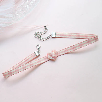 Fashion Women's Choker Necklace Lovely Gothic Pink Lace Pearl Pendant Elastic Short Clavicle Necklace Jewelry Gift For Girls
