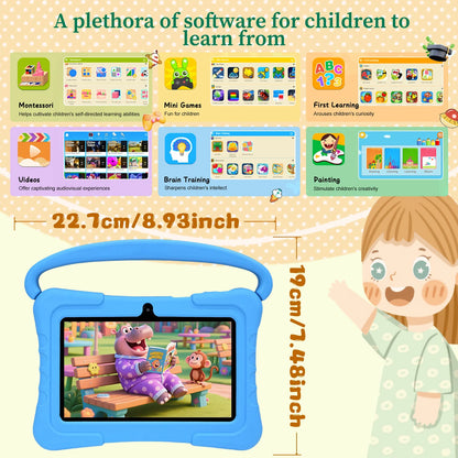 Kids Tablet 7 Inch, Android 12 Quad Core, 2GB RAM+32GB ROM, 3000mAh, Dual Camera, WiFi, Parental Contro