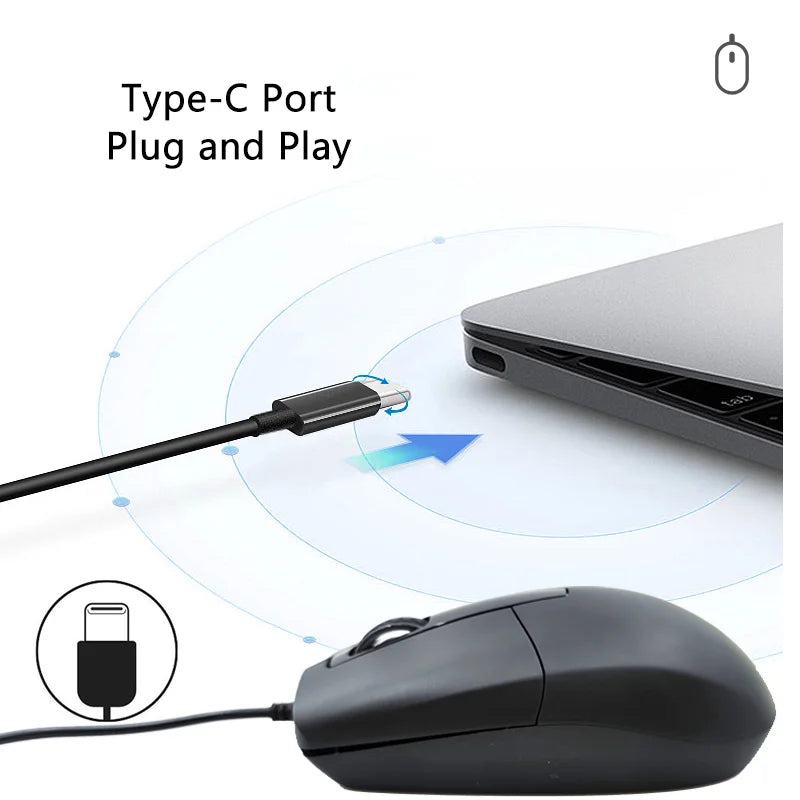 Wired Type-C Mouse Plug And Play System Compatible Light Weight Portable Low Noise Button Office Use Mause Business Office Mice