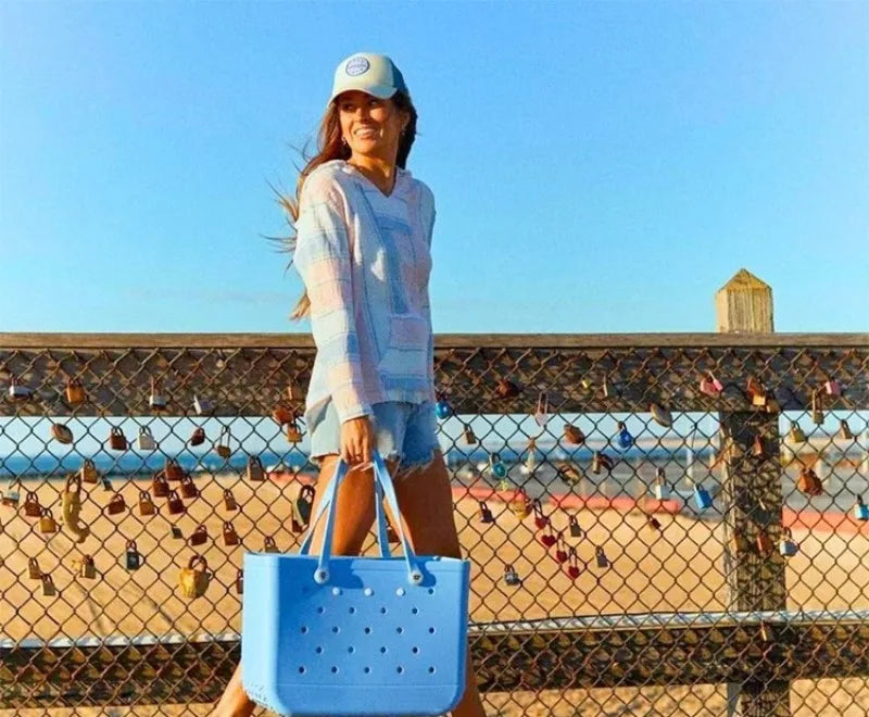 M/L/XL Fashion Beach Bags EVA Rubber Waterproof Storage Baskets Travel Shopping Handbag Women Shoulder Solid Color Tote Bag