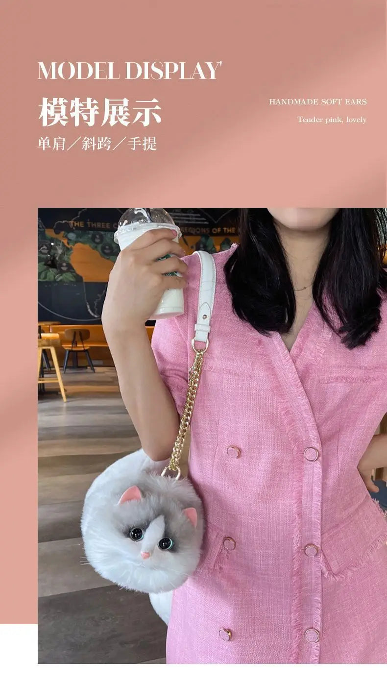 One Shoulder Bag Female Design Small Man Messenger Bag Versatile Hand Made Autumn and Winter Plush Cute Cat Bag