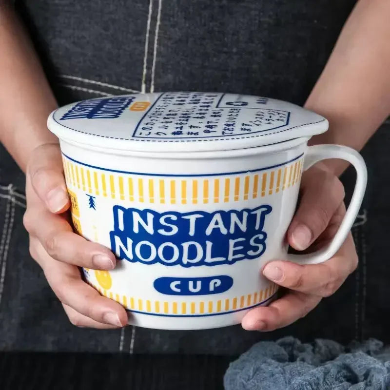 1pc Large Capacity Ceramic Instant Noodle Bowl with Cover，Perfect for Dorms and Home Kitchens - Keep Your Noodles Fresh and Warm