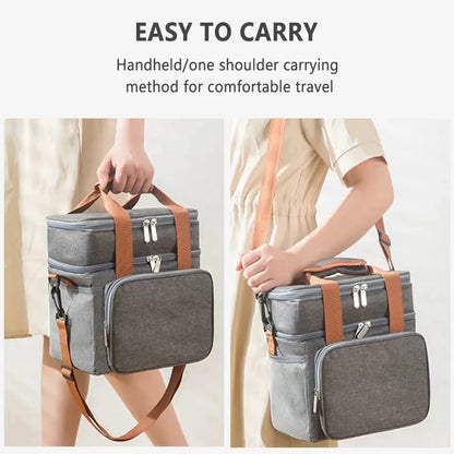 Picnic Cooler Bags Thermal Lunch Box Bag Double Layer Outdoor Camping Food Drink Ice Insulated Case Travel Storage Bags