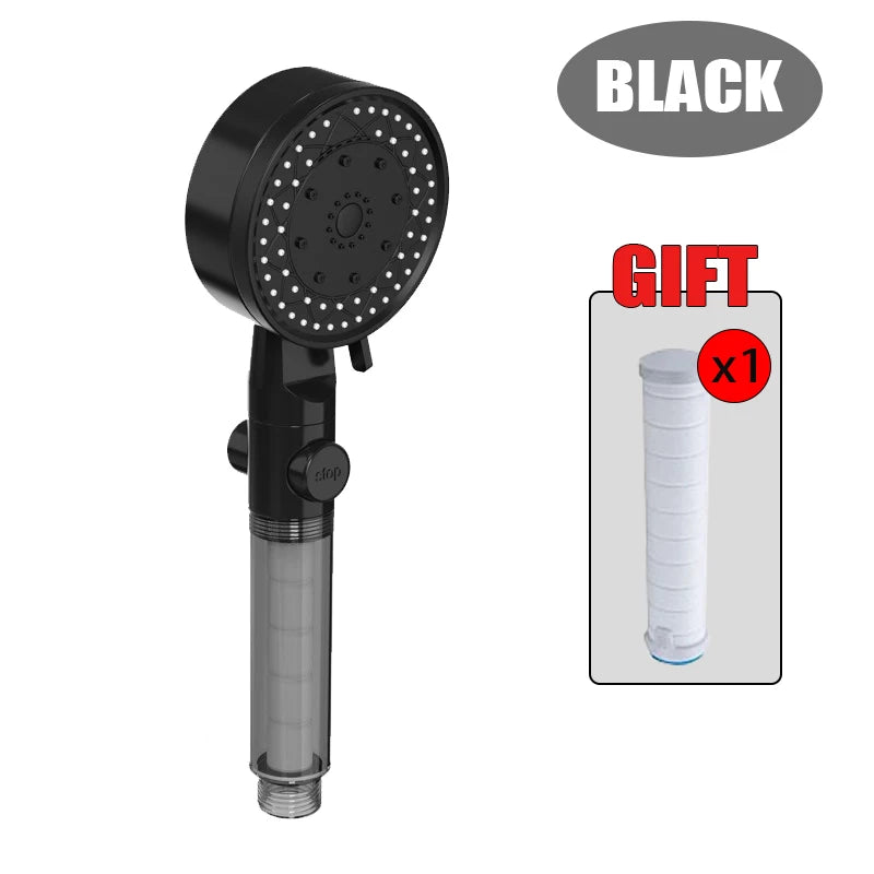 10 Mode Showerheads High Pressure Filter Showerheads One Touch Stop Bathroom Handheld Water Saving Sprayer Bathroom Accessories