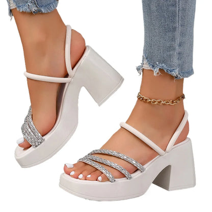Chunky Women Sandals 2025 Summer New High Heels Party Sandals Cross Tied Sexy Pumps Rome Ladies Shoes Slippers Mujer Zapatos