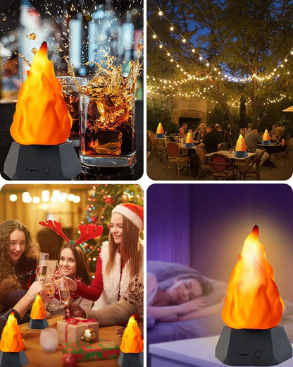Flickering Flame Lamp USB Rechargeable 3D Fake Fire Night Light Realistic Flame Effect Halloween Camp Home Garden Decoration