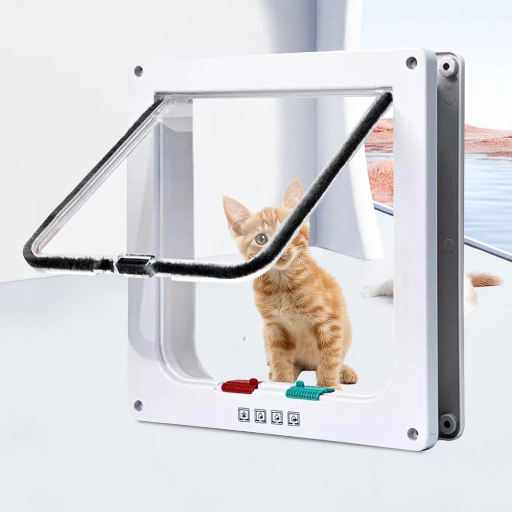 Cat Flap Door Magnetic Pet Door with 4 Way Security Lock for Cats Controllable ABS Plastic Small Puppy Gate Kitten Safety in&out