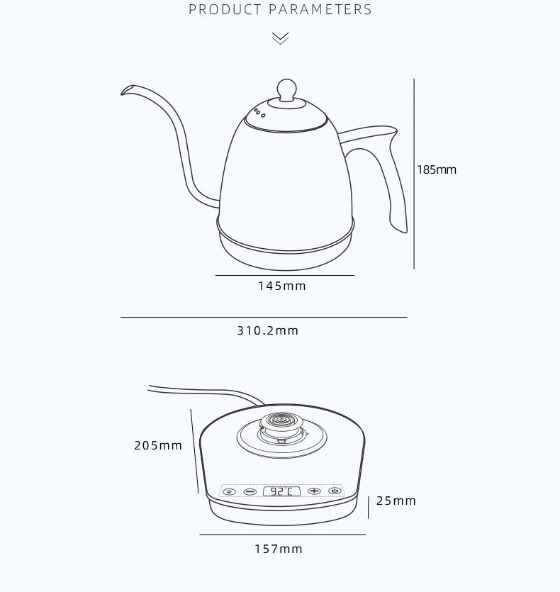 800ml Hand Brew Coffee Pot Intelligent Constant Temperature Electric Kettle Gooseneck Fine-mouth Stainless Steel Teapot Kettles