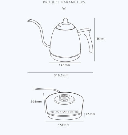 800ml Hand Brew Coffee Pot Intelligent Constant Temperature Electric Kettle Gooseneck Fine-mouth Stainless Steel Teapot Kettles