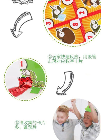 Tiktok Funny Frog Mouth Tongue Lizard Mask Blowing Catch Bugs Party Game Card Board Antistress Toy for Kids Family Interactive