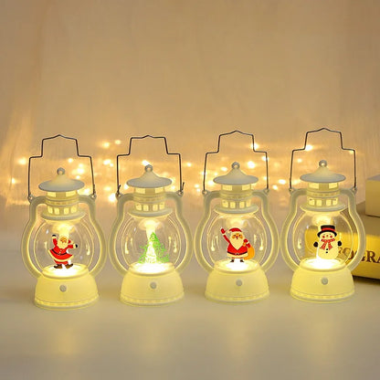 Christmas Small Night Light Portable Battery Powered Hanging Lanterns Festive Party Christmas Ornaments Santa Claus Decor LED