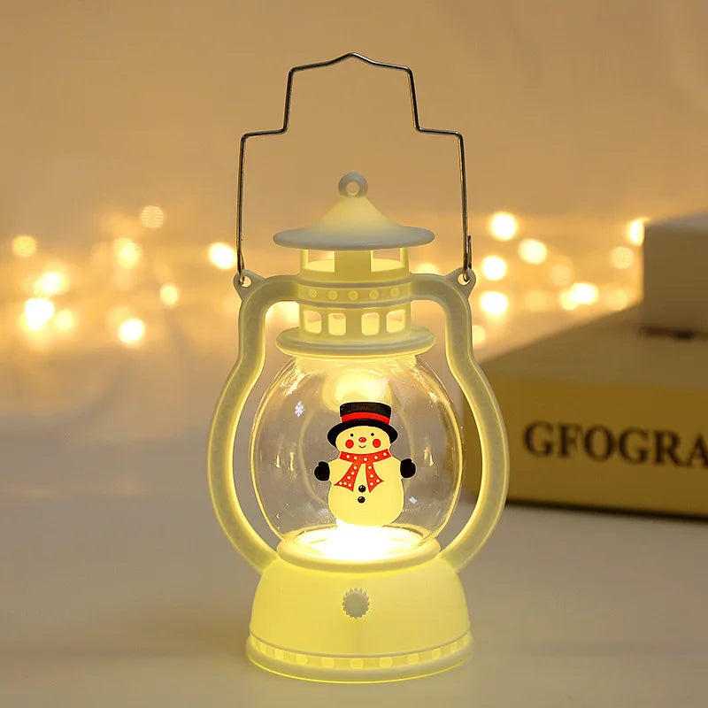 Christmas Small Night Light Portable Battery Powered Hanging Lanterns Festive Party Christmas Ornaments Santa Claus Decor LED