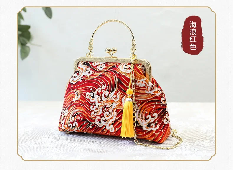 Fashion Vintage Fringe Bag Small Shell Bags Chain Women Shoulder Crossbody Bag Crane Flying Women's Handbags Purses Embroidery