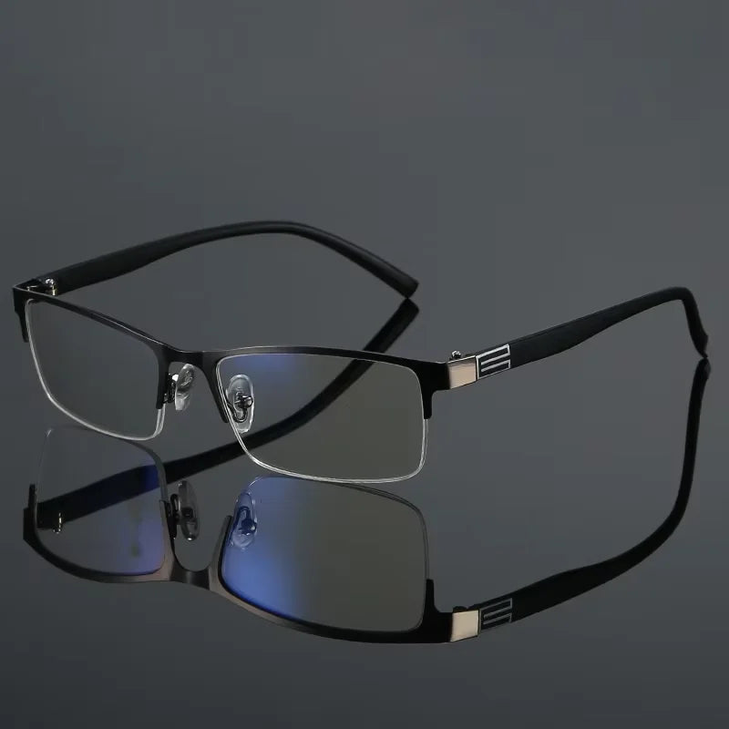 2023 Stainless Steel Bifocal Reading Glasses for Mens Anti Blue Light Business Half Frame Presbyopia Eyeglasses +1.0 To +4.0