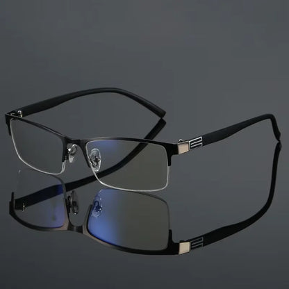 2023 Stainless Steel Bifocal Reading Glasses for Mens Anti Blue Light Business Half Frame Presbyopia Eyeglasses +1.0 To +4.0
