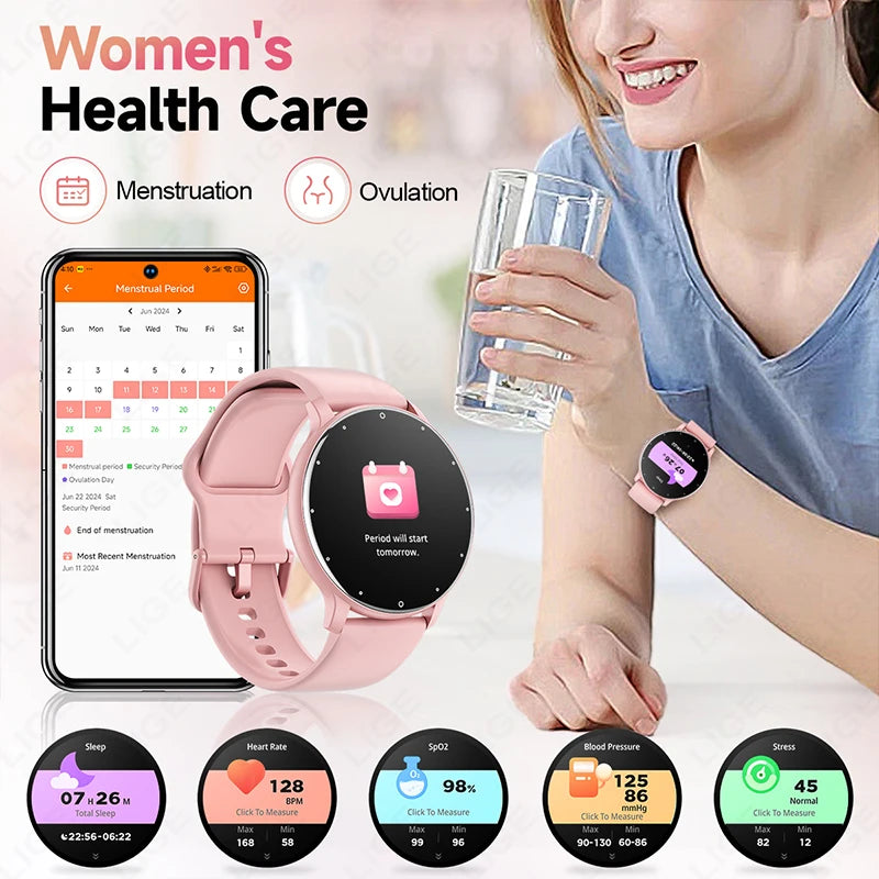 LIGE 2025 Smart watch Ladies Full touch Screen Sports Fitness watch IP67 waterproof Bluetooth For Android iOS Smart watch Female