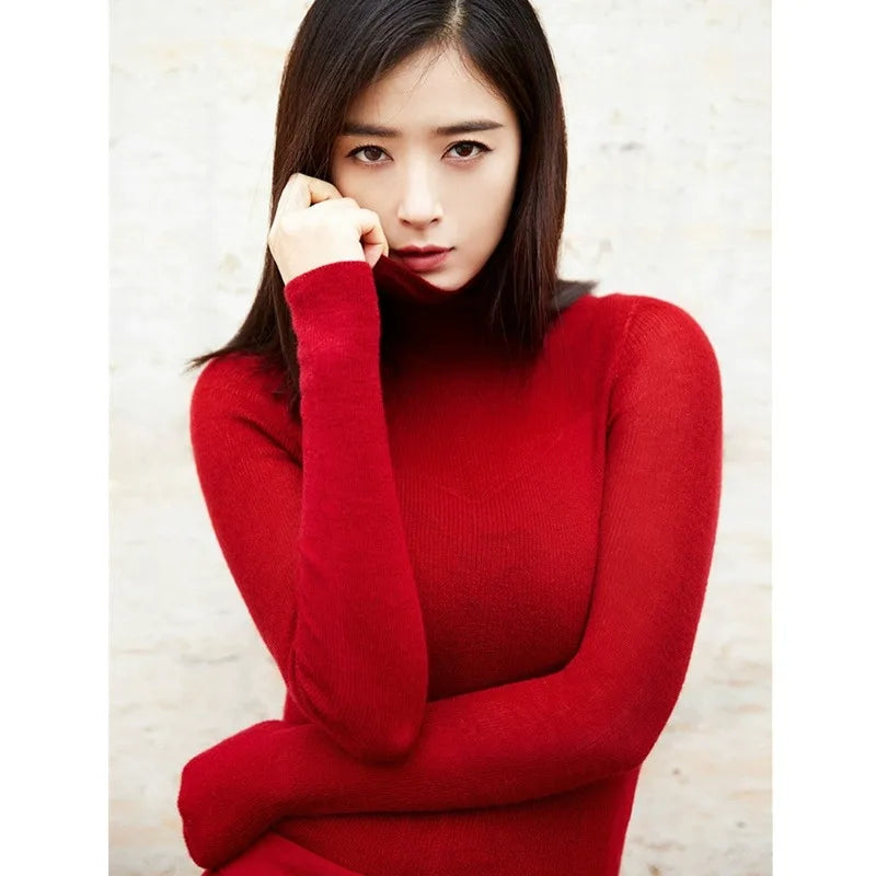 2023 New autumn/winter cashmere sweater women's turtleneck pullover ultra-thin pile neck sweater wool knit