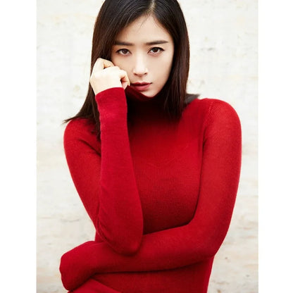 2023 New autumn/winter cashmere sweater women's turtleneck pullover ultra-thin pile neck sweater wool knit