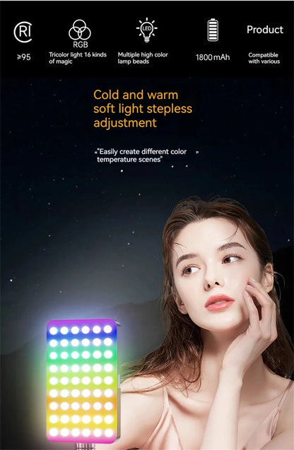 MEUYAG RGB Mini LED Video Camera Full Color Dimmable Fill Light Live Vlog Photography Photo Studio Lamp for Smartphone Selfie