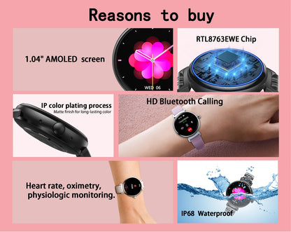 Rainbuvvy DM70 Steel Smart Watch AMLED Women Beautiful Wristwatch Supports IP68 BT Calling Sports Watch