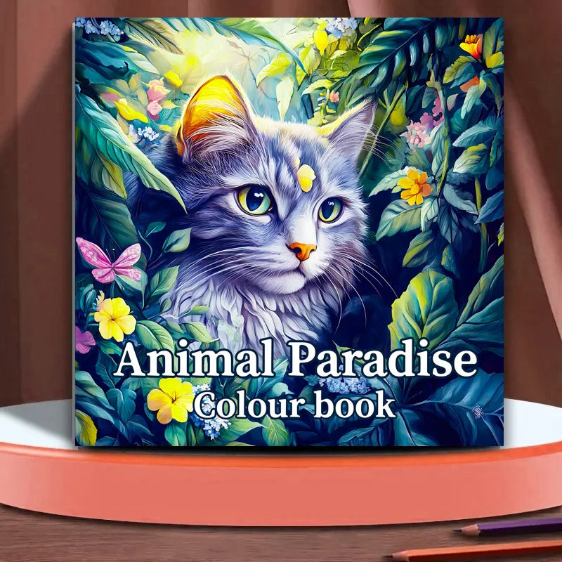 Animal Paradise Coloring Book for Adults - Therapeutic Art Therapy Featuring Cute Cats and Floral Designs