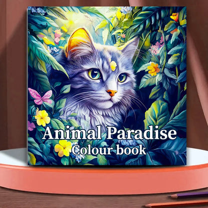 Animal Paradise Coloring Book for Adults - Therapeutic Art Therapy Featuring Cute Cats and Floral Designs