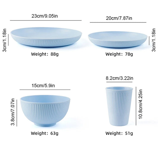 Wheat Straw Cutlery Set 4Pcs Bowl Cup Dish Set Portable Tableware Set Dinnerware Kits for Picnic Camping