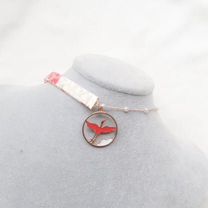 Fashion Women's Choker Necklace Lovely Gothic Pink Lace Pearl Pendant Elastic Short Clavicle Necklace Jewelry Gift For Girls