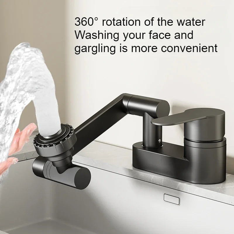 Basin Faucet Bathroom Double Hole Cold and Hot Water Tap Toilet Second Gear Sink 360° Rotating Water Mixing Valve Accessories