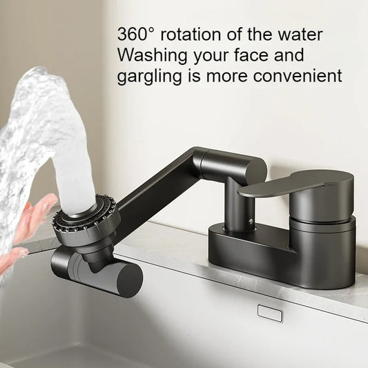 Basin Faucet Bathroom Double Hole Cold and Hot Water Tap Toilet Second Gear Sink 360° Rotating Water Mixing Valve Accessories