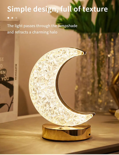 Moon Star Led Night Light Rechargeable Crystal Table Lamp Touch Switch Dimmable Ramadan Room Decor Ambient 3D Moon Lamp Eid Gift